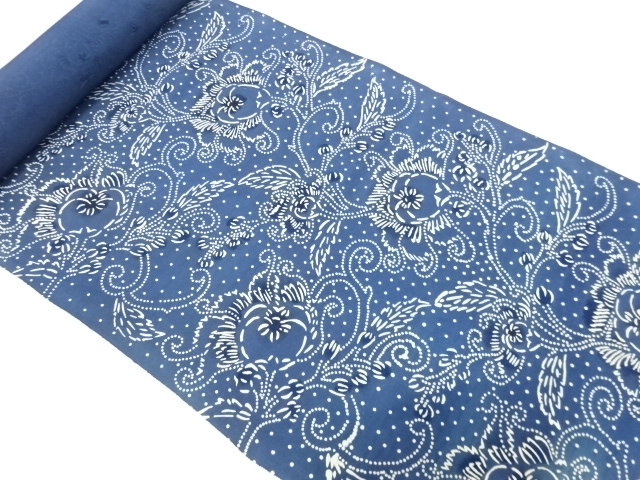 JAPANESE KIMONO / ANTIQUE BOLT FABRIC CLOTH BOLT / SILK / KATAZOME / FLOWERS